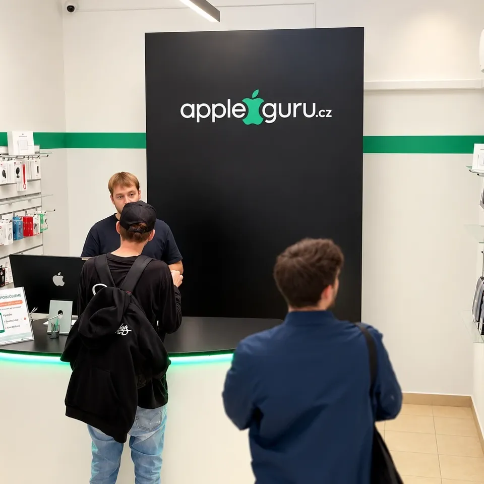 Customers at the counter in the appleguru.cz shop