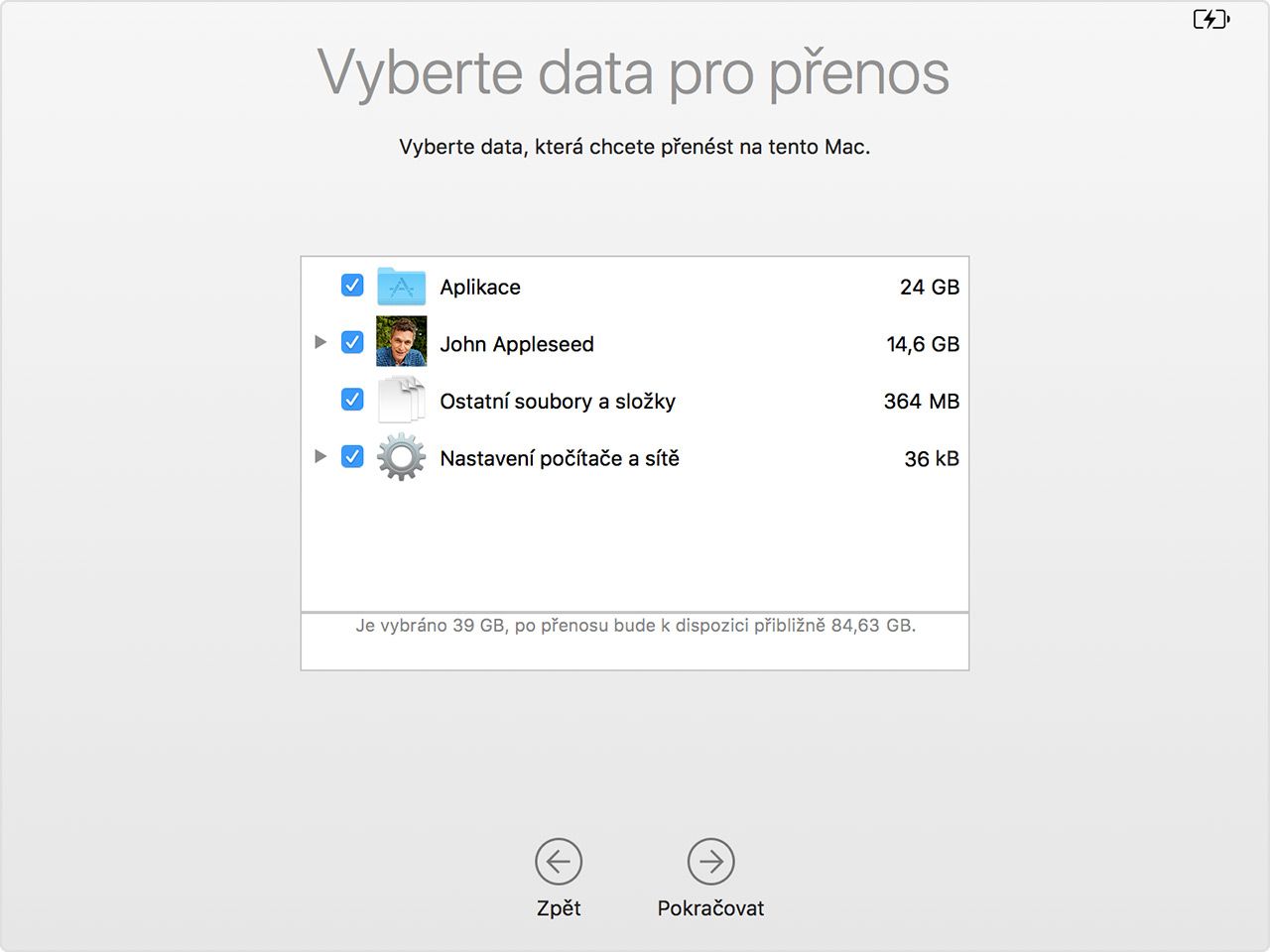 Přenos dat do nového Mac